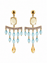 KV Yellow Chandelier Earrings 9Kt - Blue Topaz, Citrine & Amethyst