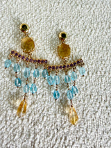KV Yellow Chandelier Earrings 9Kt - Blue Topaz, Citrine & Amethyst