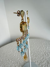 KV Yellow Chandelier Earrings 9Kt - Blue Topaz, Citrine & Amethyst