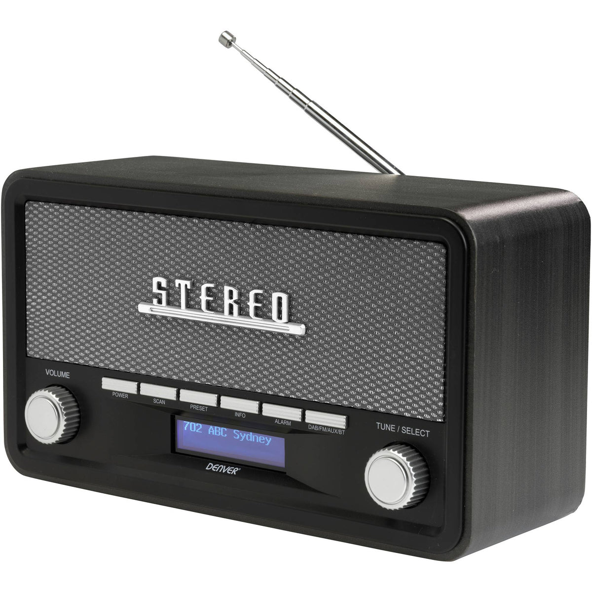 Denver DAB-18DGR FM Radio with Bluetooth, Alarm, Aux In (Works by Mains or 4xC Batteries)