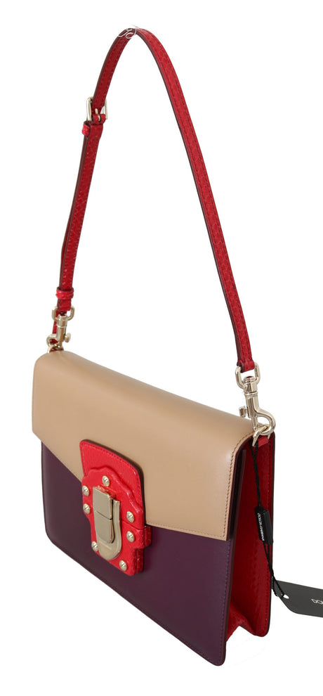 Dolce &amp; Gabbana Sac à bandoulière en cuir rouge beige violet 