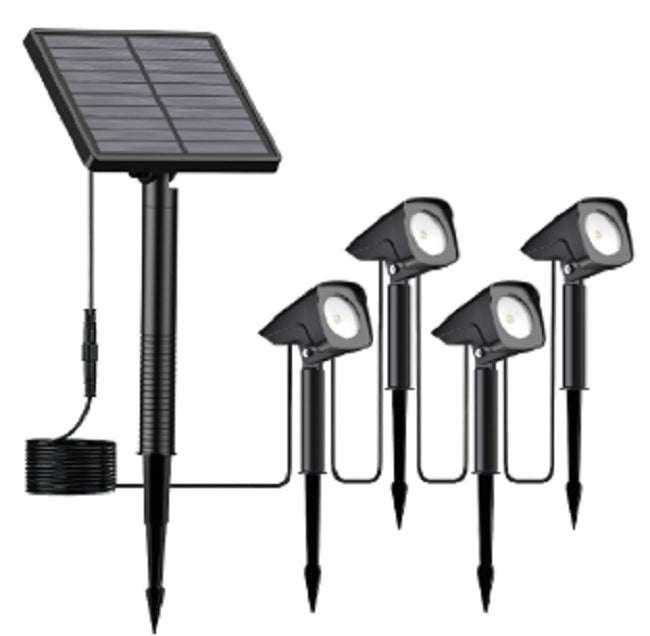REXER Outdoor Kit 4x IP65 LED Solar Spotlights with Spike & Panel