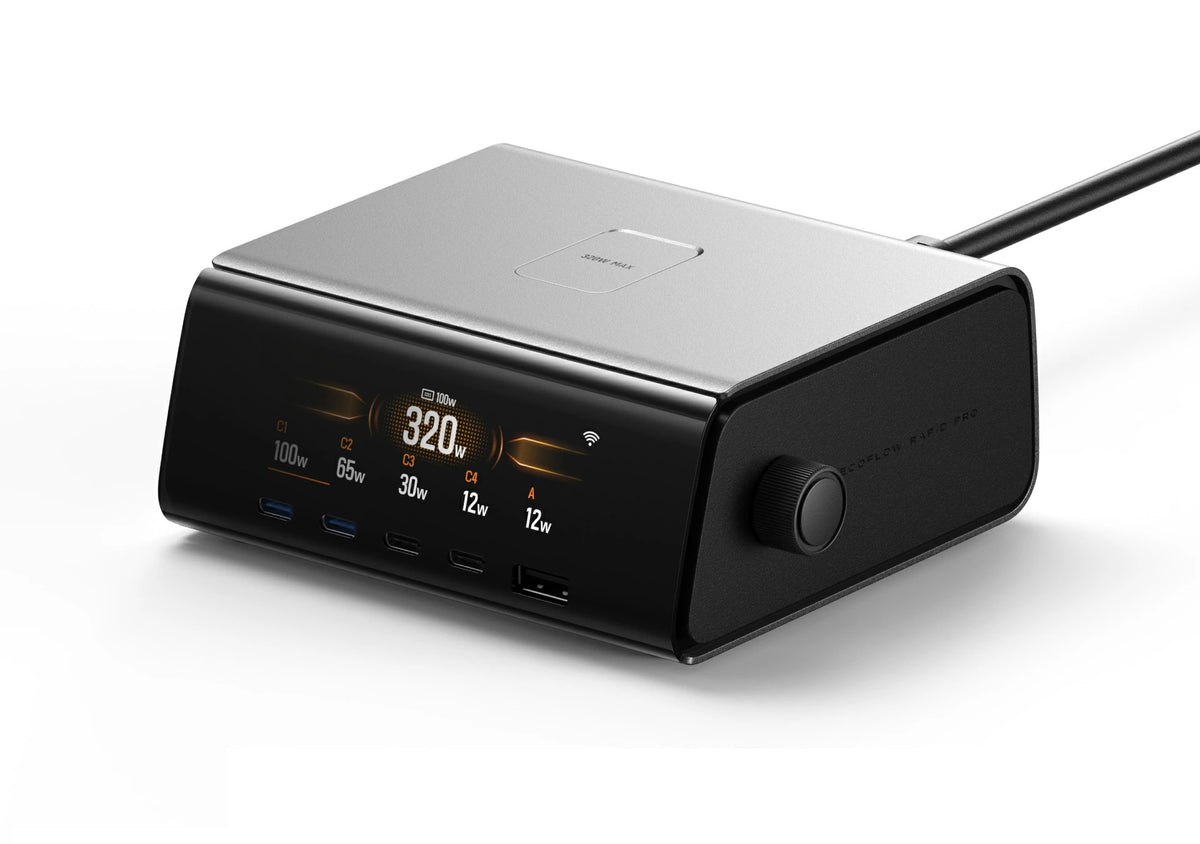 EcoFlow RAPID Pro Desktop Charger 320W - Can Charge 6 devices at once including RAPID Pro Powerbanks in 20mins - LCD Display & APP Control