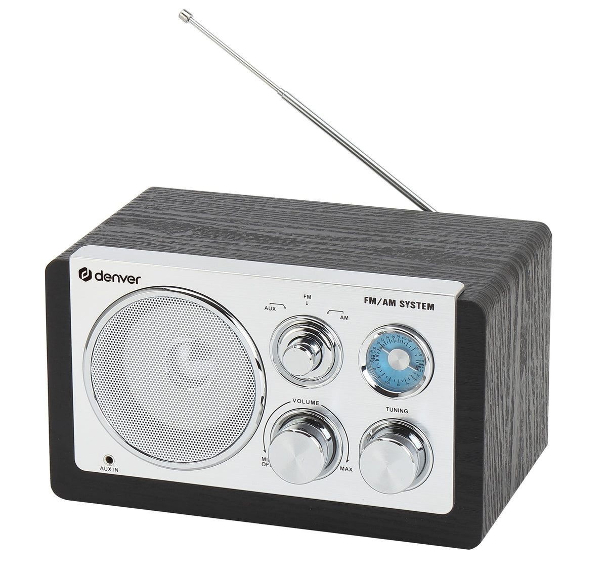 Denver TR-63B Black FM/AM Radio With Analogue Tuning (Works via Mains or 4xAA Batteries)