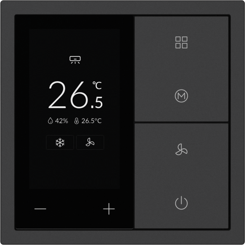 HDL Panel XELENT SERIES Charcoal Grey Thermostat 4 Button OLED (Plastic)