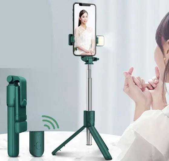 Selfie stick with LED light and tripod