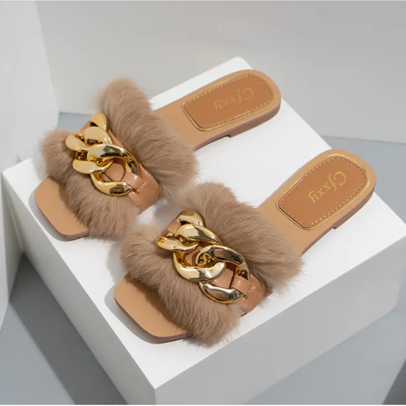 Women Slippers Causal Ladies Square Toe Flat Outdoor - Atlantic Shopping Mall