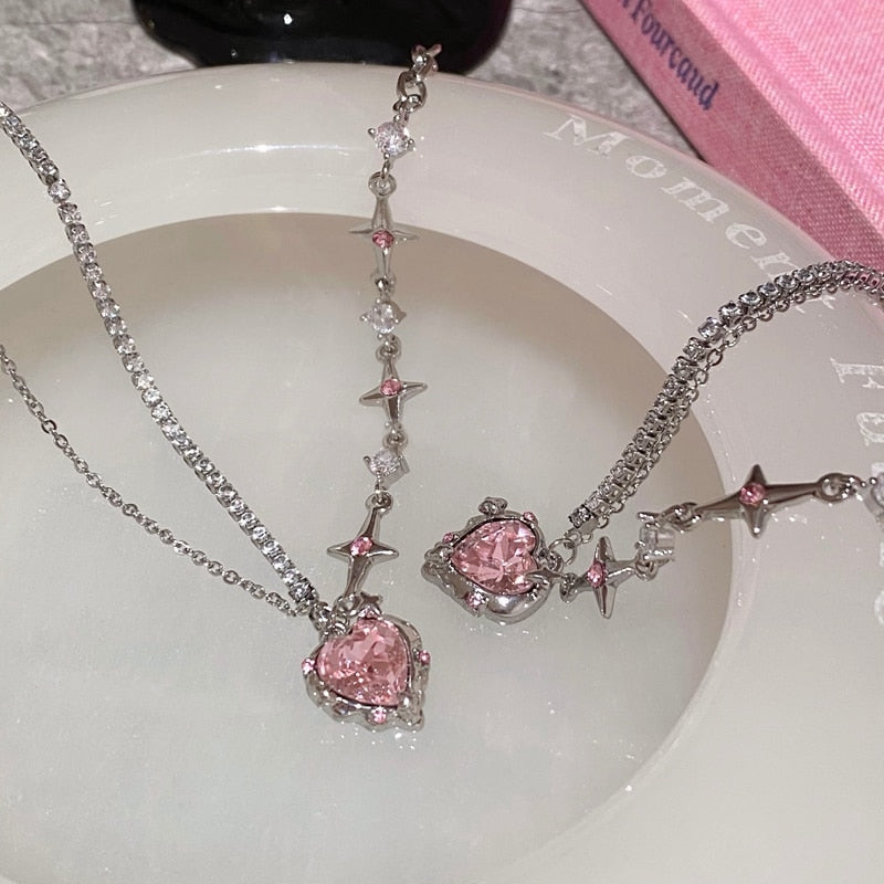 Sweet Pink Heart Crystal Necklace - Atlantic Shopping Mall