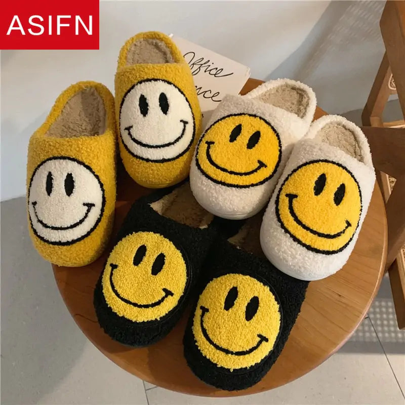 Cute Smile Pattern Fluffy Slippers