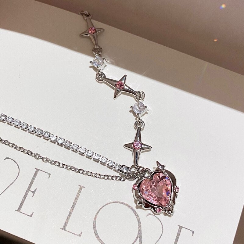 Sweet Pink Heart Crystal Necklace - Atlantic Shopping Mall