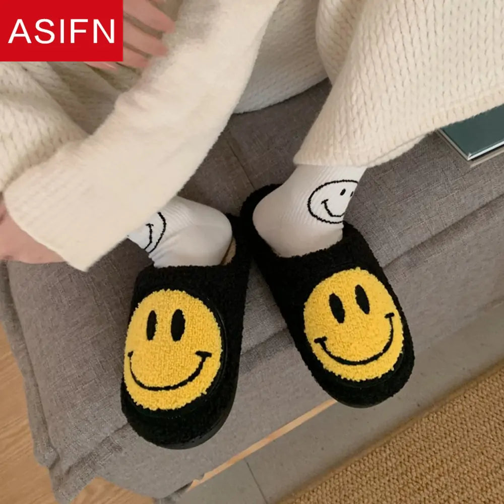 Cute Smile Pattern Fluffy Slippers