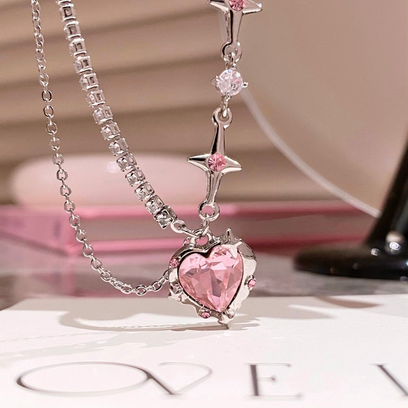 Sweet Pink Heart Crystal Necklace - Atlantic Shopping Mall